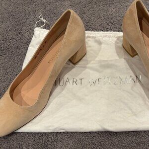 Stuart Weitzman Natural Suede Pumps with Round Toe Size 10M Leather Lining & Lea